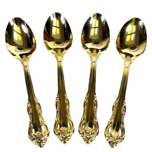 Set of 4 Four Towle Supreme KING ARTHUR GOLD Electroplate Teaspoons 6 1/8" - Picture 1 of 10